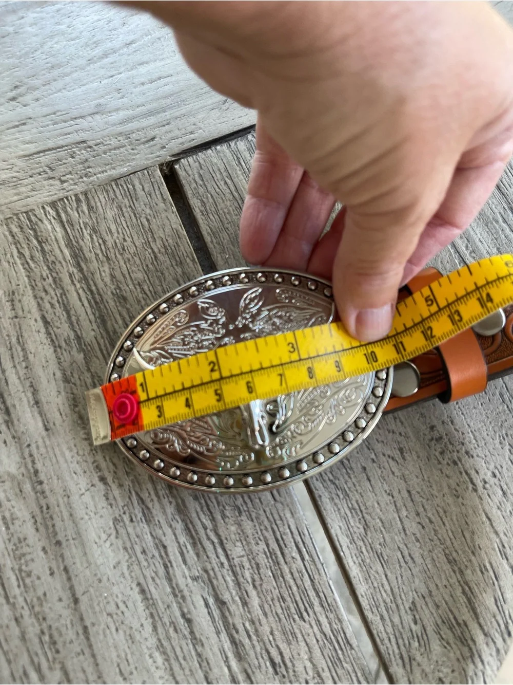 Western Tan Brown Tooled Leather Belt with Silver Longhorn Buckle Unisex Style